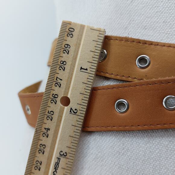 Womens Double Wrap Leather Belt Brown Boho One Size Grommet - Picture 9 of 10